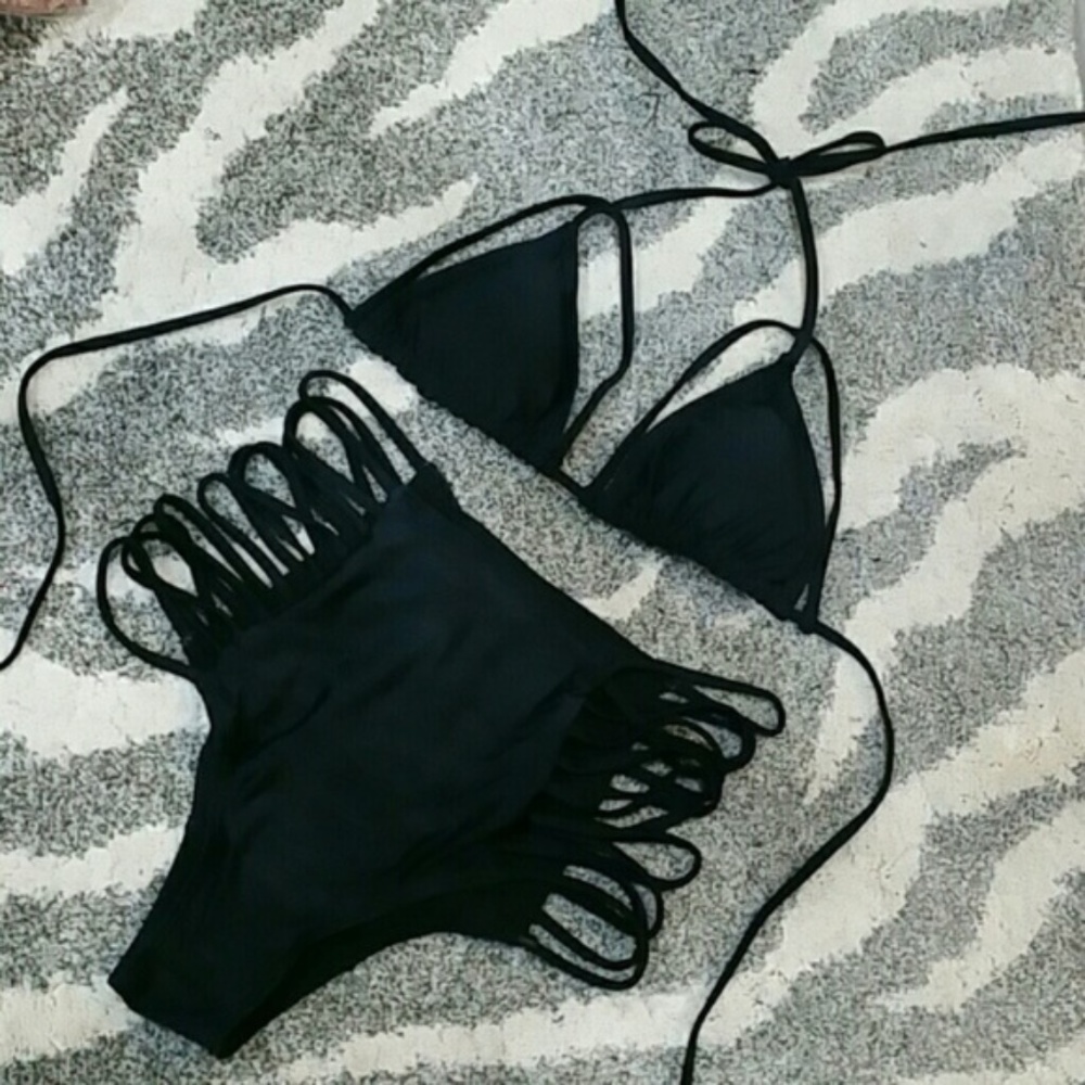 ❤LAST 1❤ SOLID HIGH WAISTED BLACK BIKINI - Picture 3 of 4